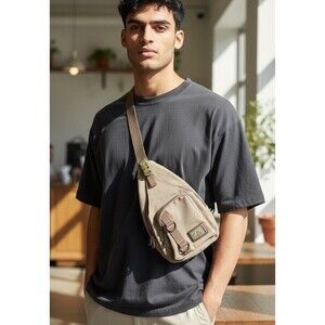 Prairie Schooner Beige Canvas Sling Backpack Multiple Compartments Birdwatching